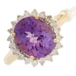 An amethyst and diamond cluster ring, diamond approx 0.5ct total, in 9ct gold, 4.7g, size R