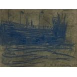 Manner of L S Lowry - A Wall, bears signature and date, blue crayon on a leaf from a sketchbook,