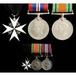 Order of St John Star, Defence Medal and War Medal, one other and a corresponding set of miniature