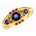 A sapphire and diamond ring, in 18ct gold, Birmingham 1919, 3.3g, size J½ Good condition