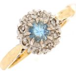 A zircon diamond cluster ring, in 18ct gold, 3.4g, size O