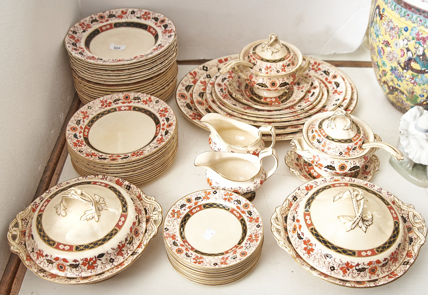 A G L Ashworth & Brothers ironstone dinner service, c1930, printed and enamelled in iron red,