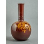 A Torquay Terra-Cotta Co slipware bottle, c1883-1905, painted with a bough of blossom, 22.5cm h,