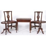 A Victorian inlaid mahogany side table, 63cm h; 71cm w, a contemporary pair of oak dining chairs