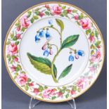 A Coalport botanical plate, outside decorated, c1820, painted with a specimen of lungwurt bordered