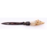 A Victorian silver letter knife, the bone handle carved as the head of a fox, 20.5cm l, by John
