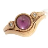 A diamond and amethyst cabochon ring, in gold marked 9ct, 2.4g, size L