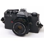 A Cosina CS-2 SLR 35mm camera, with Cosinon Auto MC 40mm F2.5 pancake lens and case In apparently