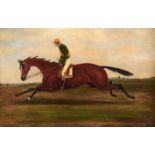 Circle of Samuel Spode (1798-1858) - A Racehorse with Jockey up, oil on canvas, 32 x 49.5cm Restored