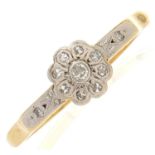 A diamond ring, in gold marked plat 18ct, 2g, size P