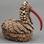 Anthony Redmile - Bird, red painted wood and seashell encrusted box and cover, 1970's, 26cm h
