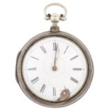A George III silver pair cased verge watch, unsigned, No 6913, flat centred glass Dial damaged,