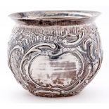 A Continental miniature silver globular bowl, wrythen fluted and embossed with rocaille, 49mm h,