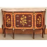 A marquetry commode, 20th c, in Louis XVI style, with marble slab and giltmetal mounts, 84cm h; 42 x