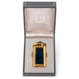 An Alfred Dunhill gold plated and green stone cigarette lighter, original box Good condition