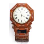 A mother of pearl inlaid rosewood veneered drop case wall clock, c1850, the octagonal border