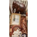 A Chinese hardwood carving of an immortal, 42cm h, a South East Asian hardwood carving of an