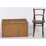 A bentwood chair with caned seat, c1930's, seat height 48cm and a wicker linen basket, 47cm h; 84