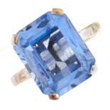 A blue paste ring, in white gold marked 9ct, 3.8g, size L Very slight scratches on facets when