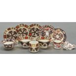 A Royal Crown Derby dragon paperweight and various Royal Crown Derby and Abbeydale tea ware,