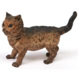 A Viennese cold painted bronze inkwell in the form of a cat, by Franz Bergman, late 19th c,
