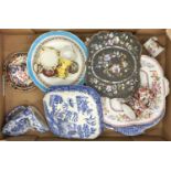 Miscellaneous ornamental ceramics, 19th c and later, to include a blue printed earthenware hand