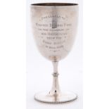 A Victorian silver goblet, on beaded foot, 17cm h, by William Sutton & Son, London 1863, 7ozs 10dwts