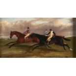 Attributed to E Gill of Northampton (Fl. c1809-c1820) - A Three Horse Race, signed (Gill), oil on