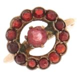 A garnet and paste ring, in gold marked 10k, 2.2g, size O