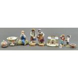 A pair of Volkstedt figures of children, second half 20th c, on gilt base, 13.5cm h, printed mark, a