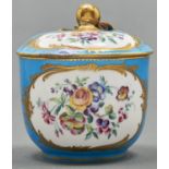 A Sevres sugar bowl and cover, pot a sucre 'Bouret', c1770, painted by François-Michele Dusolle with