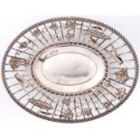 A Victorian oval silver wirework basket in George III style, the border applied with wheat and