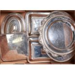 A pair of EPNS oblong entree dishes and covers, 28 x 21cm, another similar and four various dishes