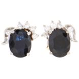 A pair of white gold sapphire and diamond earrings, 3.2g