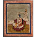 Indian School - Miniature of a Prince with an attendant, heightened with gold, 25 x 20cm, unframed