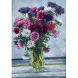 Russian School, 20th c - A Vase of Flowers, oil on board, 48 x 33.5cm Good condition