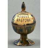 A Scottish earthenware Pirlie Bank, Rosslyn Pottery, late 19th c, of spherical form with beaded rims