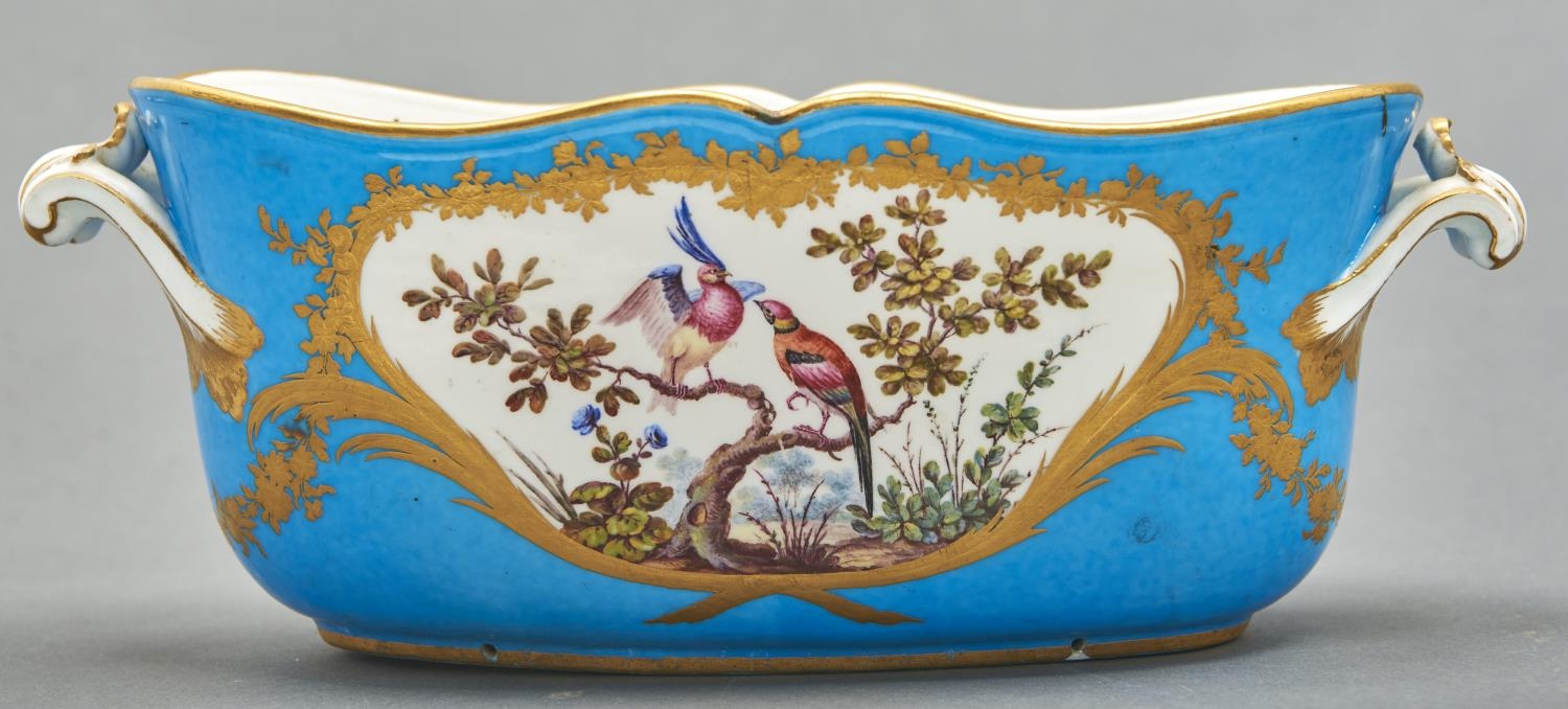 A Sevres seau a liqueur ovale, 1773, painted by F-J Aloncle to both sides with birds in cisele - Image 2 of 3
