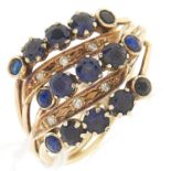 A sapphire and diamond quintuple ring, in gold marked 585, 7.2g, size Q