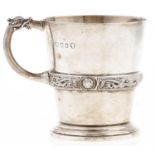 A George V silver christening mug, with girdle of Celtic strapwork, 7cm h, London 1934, 4ozs Minor