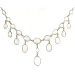 A moonstone fringe necklet, in silver, 7.5g