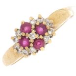 A 9ct gold ruby and diamond ring, 2.7g, size N