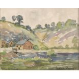 Paul-Emile Pissarro (1884-1972) - Pont a la Moerne, signed and inscribed, watercolour, 20.5 x 26cm