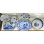 An English pottery pearlware bowl, printed in blue and white with chinoiserie scenes, 30cm diam,