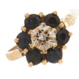 A 9ct gold gem set cluster ring, 3.7g, size Q