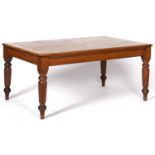 An oak kitchen table with pine top, early 20th c, on turned legs, 73cm h; 104 x 168cm Good