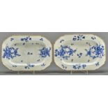 A pair of Worcester dishes, c1770, painted in 'Dry Blue' with bouquets and scattered sprigs in