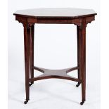 A late Victorian octagonal two tier occasional table, c1890, the top boxwood strung and centred on a