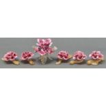 A set of six Venetian glass flower table ornaments, second half 20th c, in the form of a rose,