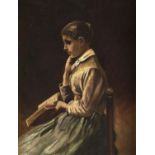 19th c School - A Young Lady Holding a Book, oil on canvas laid on board, 44 x 34cm Some old